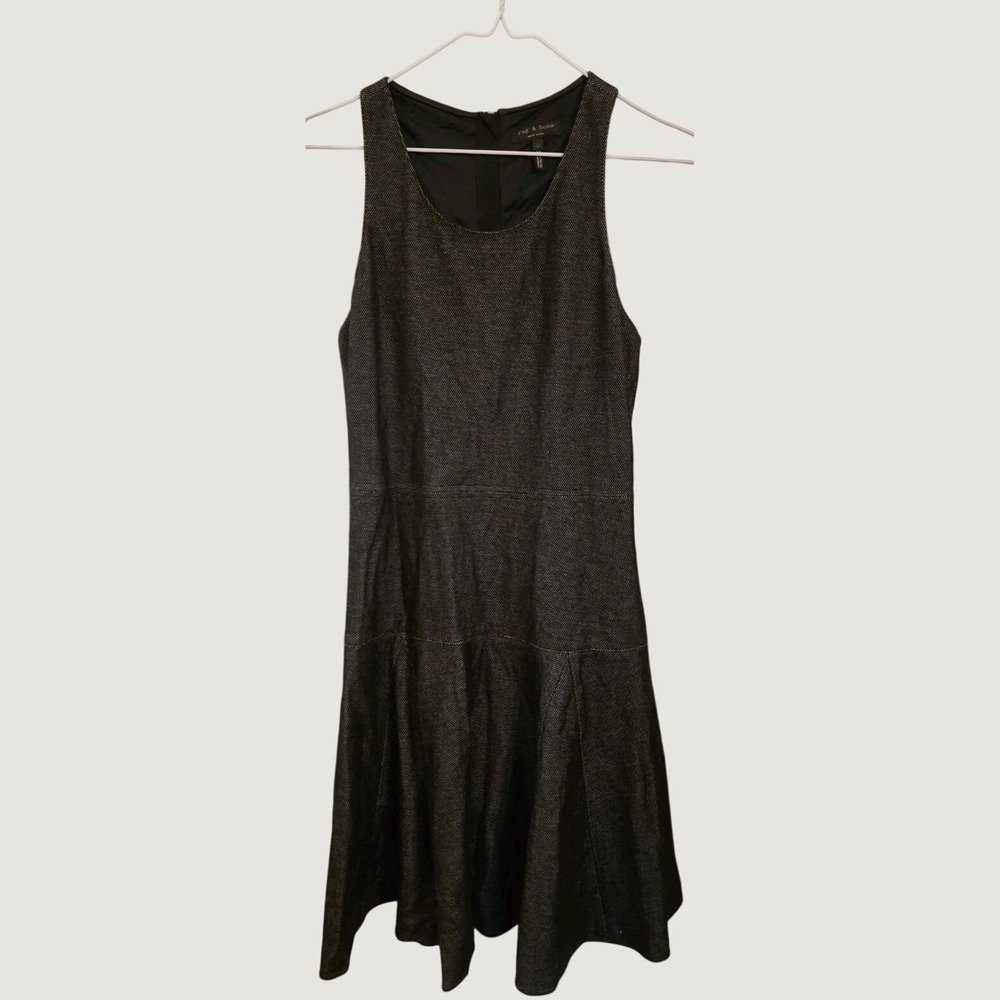 Rag&Bone Enigma Sleeveless Mini Dress Drop Waist Fit & Flare Sz4 Black Pinpoint